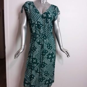 Women's XL Green Bandana  Maxi Dress Short Sleeve Elastic Waist High Side Slits